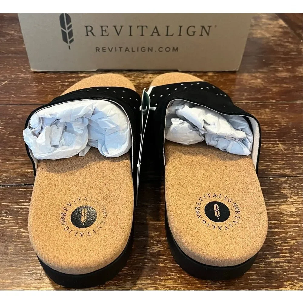 REVITALIGN Women's Lucy Stud Slide Sandal, Black, 5.5